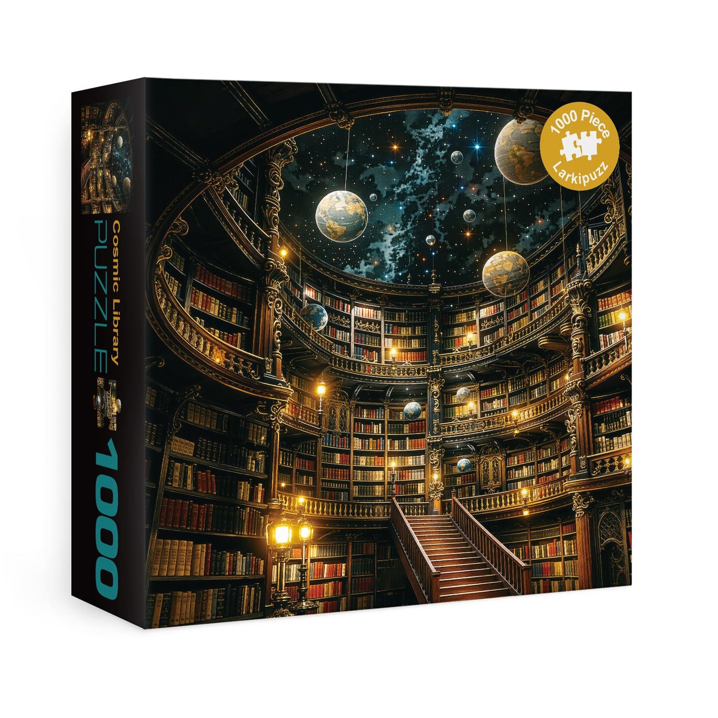 Larkipuzz Fantasy Space Library Puzzles for Adults 1000 Pieces, Mystery Art Book Planet Jigsaw Puzzles, Magic Starry Night Bookshelf Stars Moon Puzzle