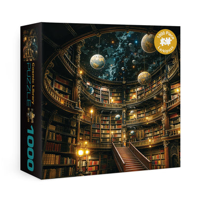 Larkipuzz Fantasy Space Library Puzzles for Adults 1000 Pieces, Mystery Art Book Planet Jigsaw Puzzles, Magic Starry Night Bookshelf Stars Moon Puzzle