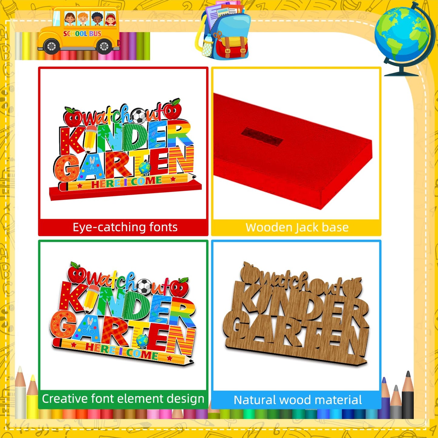 3pcs First Day of Kindergarten Decorations Wood Centerpieces