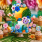 55PCS Hawaiian Pink Blue Cake Topper with Balls Tropical Flower Decor for Baby Shower and Birthday Party Supplies