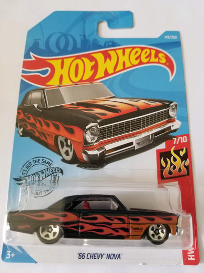 Hot Wheels 2019 Hw Flames - '66 Chevy Nova, Black 143/250