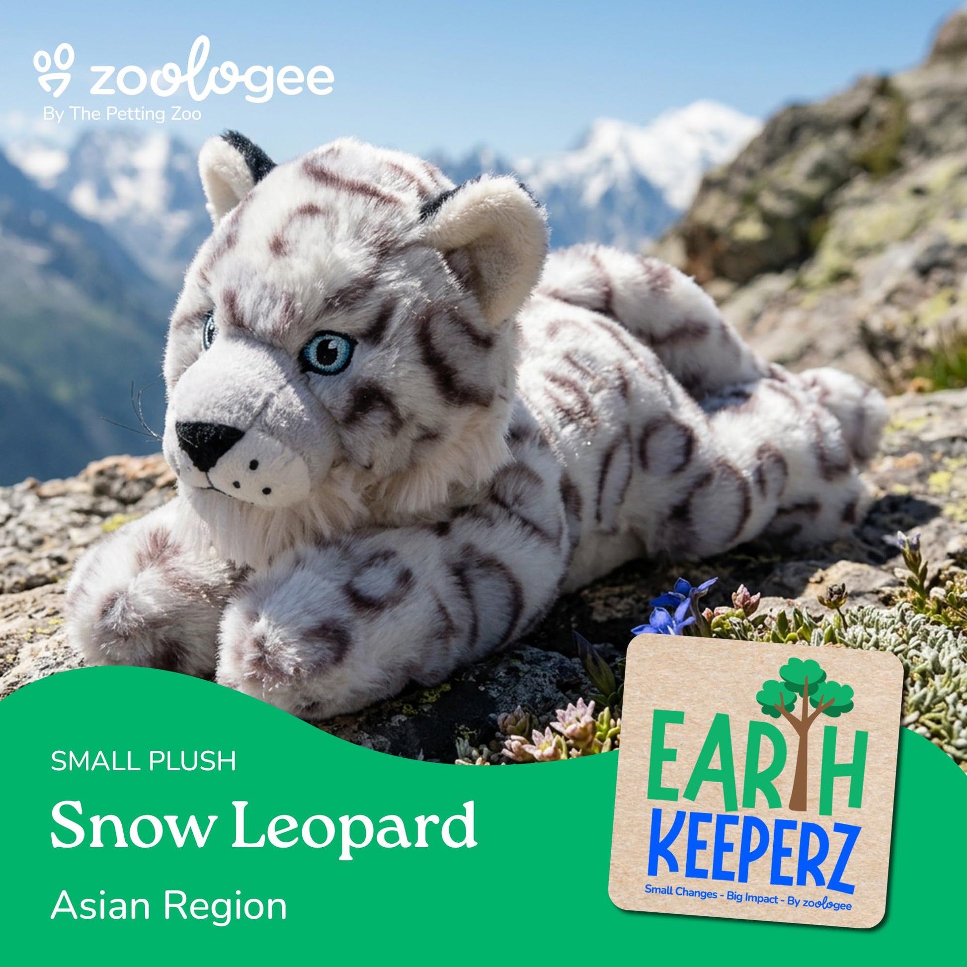 The Petting Zoo Snow Leopard Stuffed Animal Plushie, Gifts for Kids, Earth Keeperz Wildlife Animals, Zoologee Snow Leopard Plush Toy, 10 inches