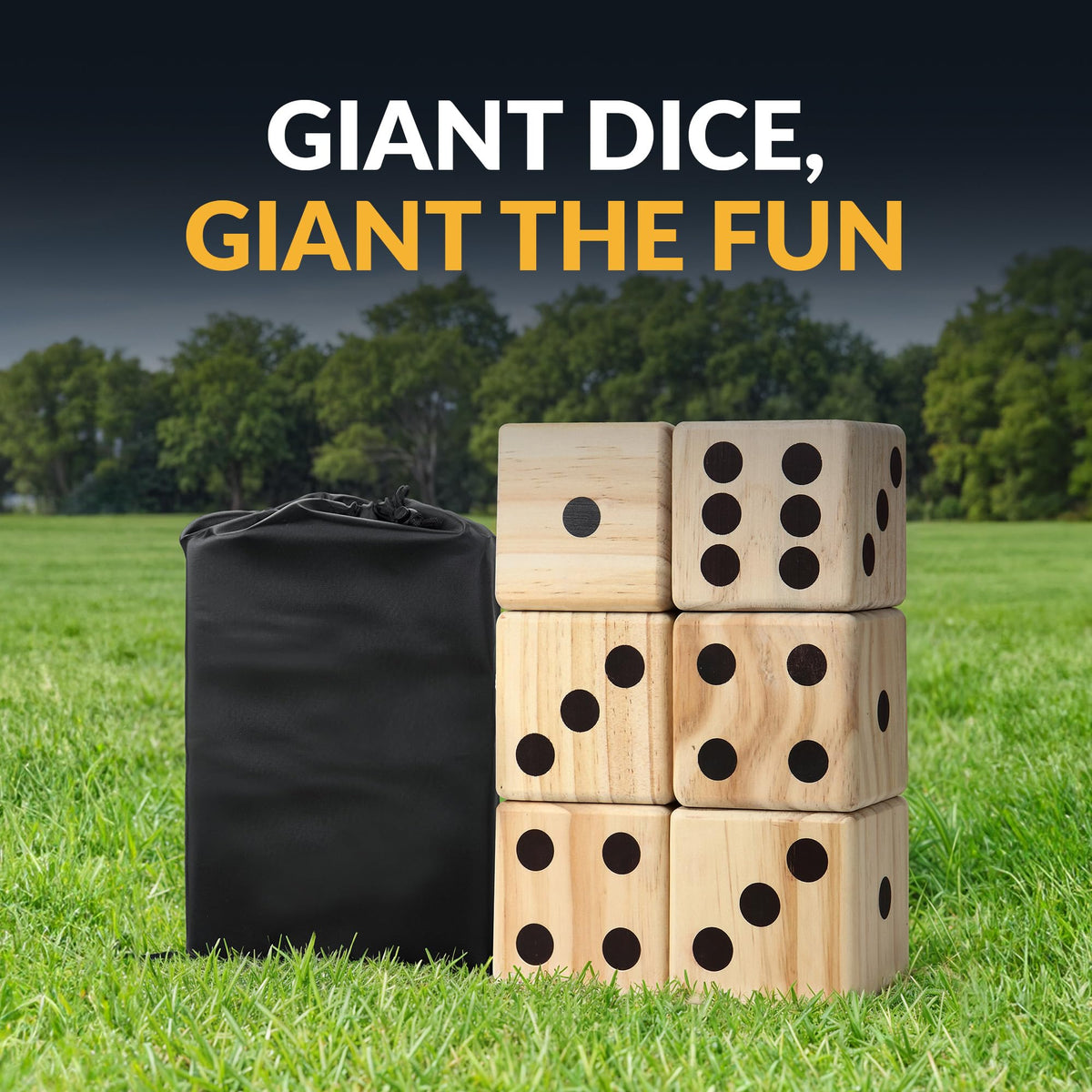 Hathaway High Roller yd Dice Set with 6 x 3.5-in Wooden Dice & Black Nylon Storage Bag, Reusable Scorecard Included yd Dice, Wood
