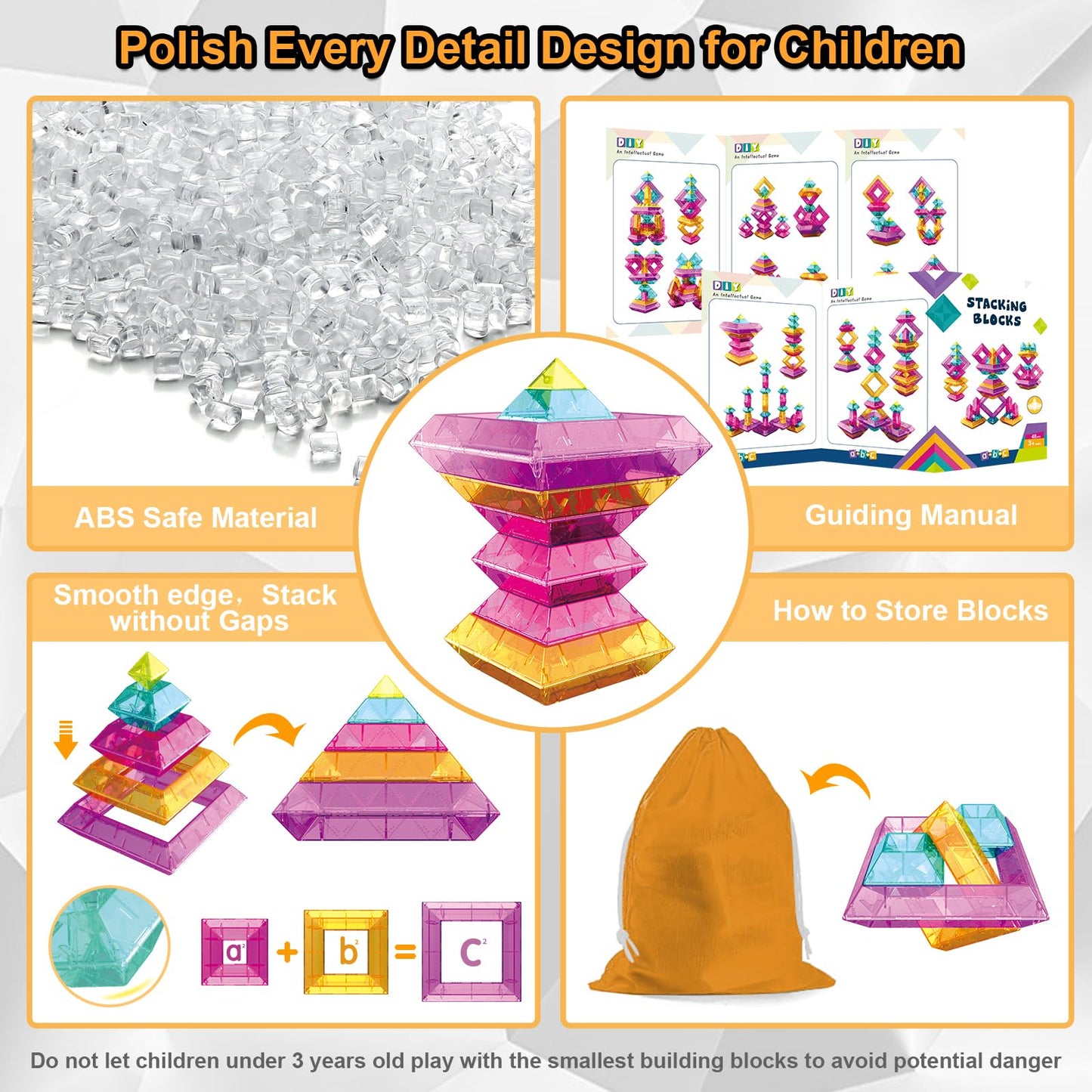 WSKC Building Blocks 48 PCS Stacking Toys for Kids 3 4 5 6 Years Old, Preschool Learning Activities for Toddlers 3-4 Years, STEM Educational Learning