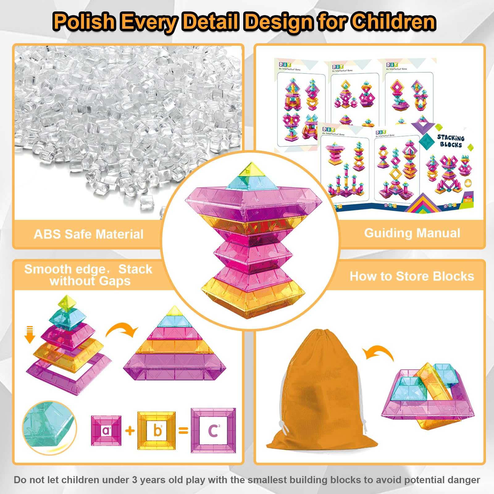 WSKC Building Blocks 48 PCS Stacking Toys for Kids 3 4 5 6 Years Old, Preschool Learning Activities for Toddlers 3-4 Years, STEM Educational Learning