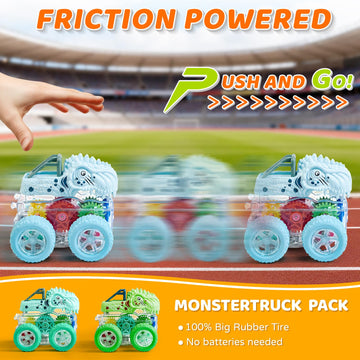 Beestech Light Up Dinosaur Toys for Toddlers 2-4, Monster Truck Toys for Kids 3-5, Push and Go Dinosaur Cars Toys for 2 3 4 5 6 Years Old Boys