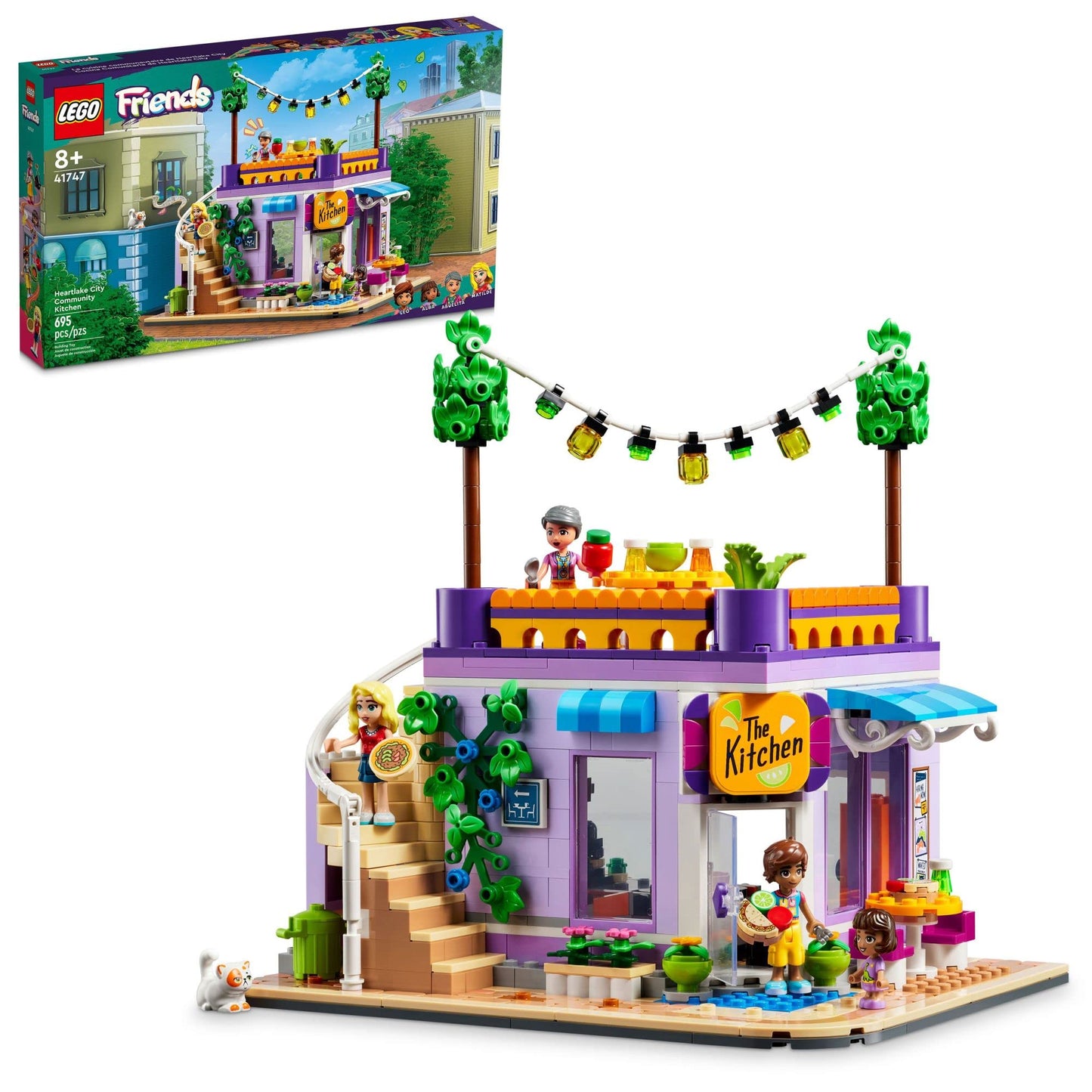 LEGO Friends Heartlake City Community Kitchen 41747 Pretend Building Toy Set, Creative Fun for Boys and Girls Ages 8+, with 3 Mini-Dolls, 1
