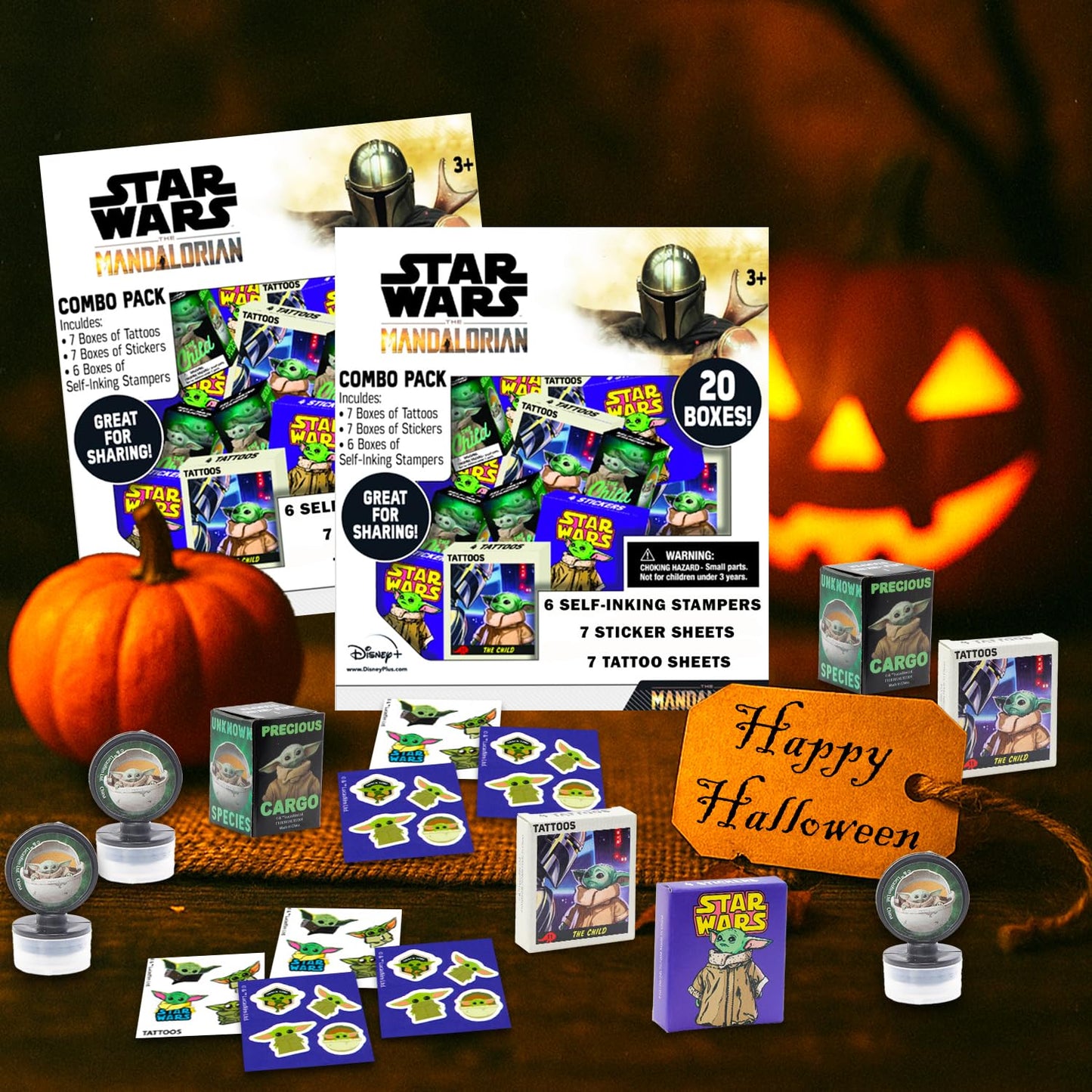Star Wars Holiday Gift Exchange Set - Bundle of 40 Baby Yoda Party Favor Boxes with Stickers, Tattoos, Stampers for Easter Basket Fillers, More