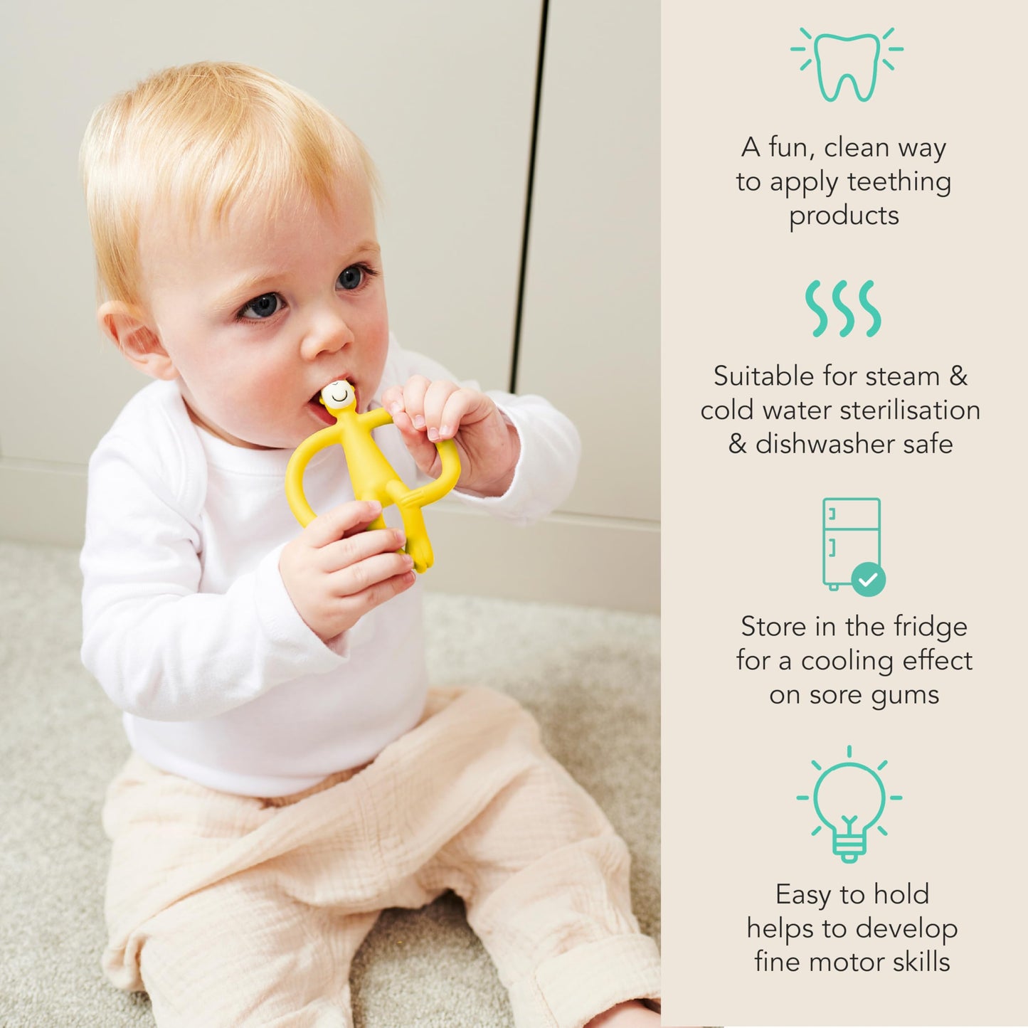 Matchstick Monkey Original Teether & Gel Applicator - Silicone Baby Teether, Easy-to-Grip, BPA-Free, Supports Self-Soothing & Early Brushing, 3
