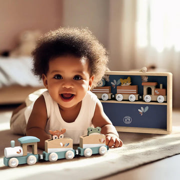 SPEEDY MONKEY Wooden Train Toy Set for Kids Animal Train Playset 24m+
