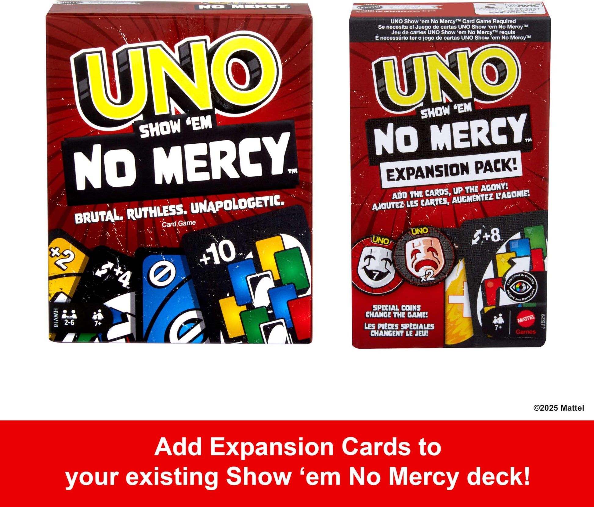 Mattel Games UNO Show ‘em No Mercy Expansion Pack with Extra Cards, Coins, Special Rules & Tougher Penalties for Kid, Adult & Family Nights
