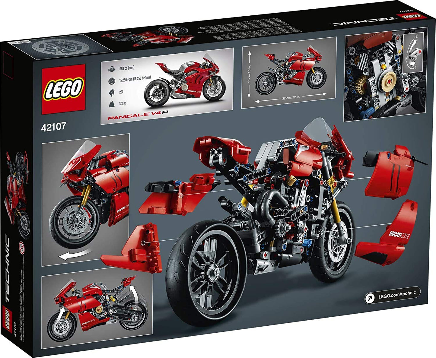 LEGO Technic Ducati Panigale V4 R Motorcycle 42107 Building Set - Collectible Superbike Display Model Kit with Gearbox and Working Suspension, Fun