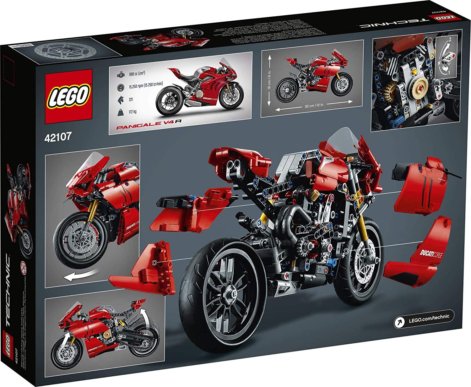 LEGO Technic Ducati Panigale V4 R Motorcycle 42107 Building Set - Collectible Superbike Display Model Kit with Gearbox and Working Suspension, Fun