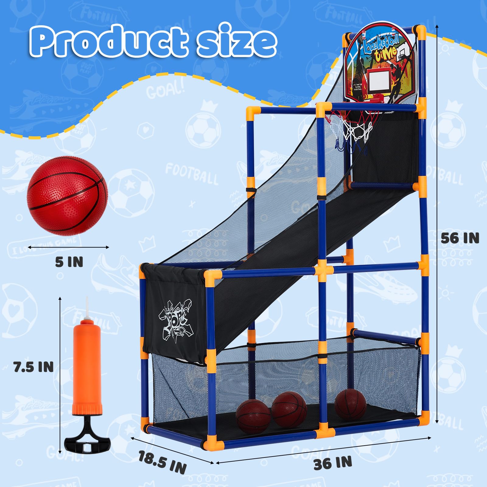 GarveeLife Kids Basketball Arcade Game Set with 4 Balls, Indoor & Outdoor Adjustable Basketball Hoop and Dart Game, Height Adjustable Sports Toy