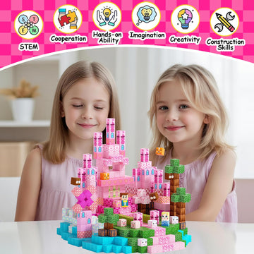 Cosminy 100PCS Magnetic Building Blocks, Pink Magnetic Cubes STEM Sensory Toys, Magnetic Blocks Stacking Construction Toys for Kids Ages 3+, Birthday