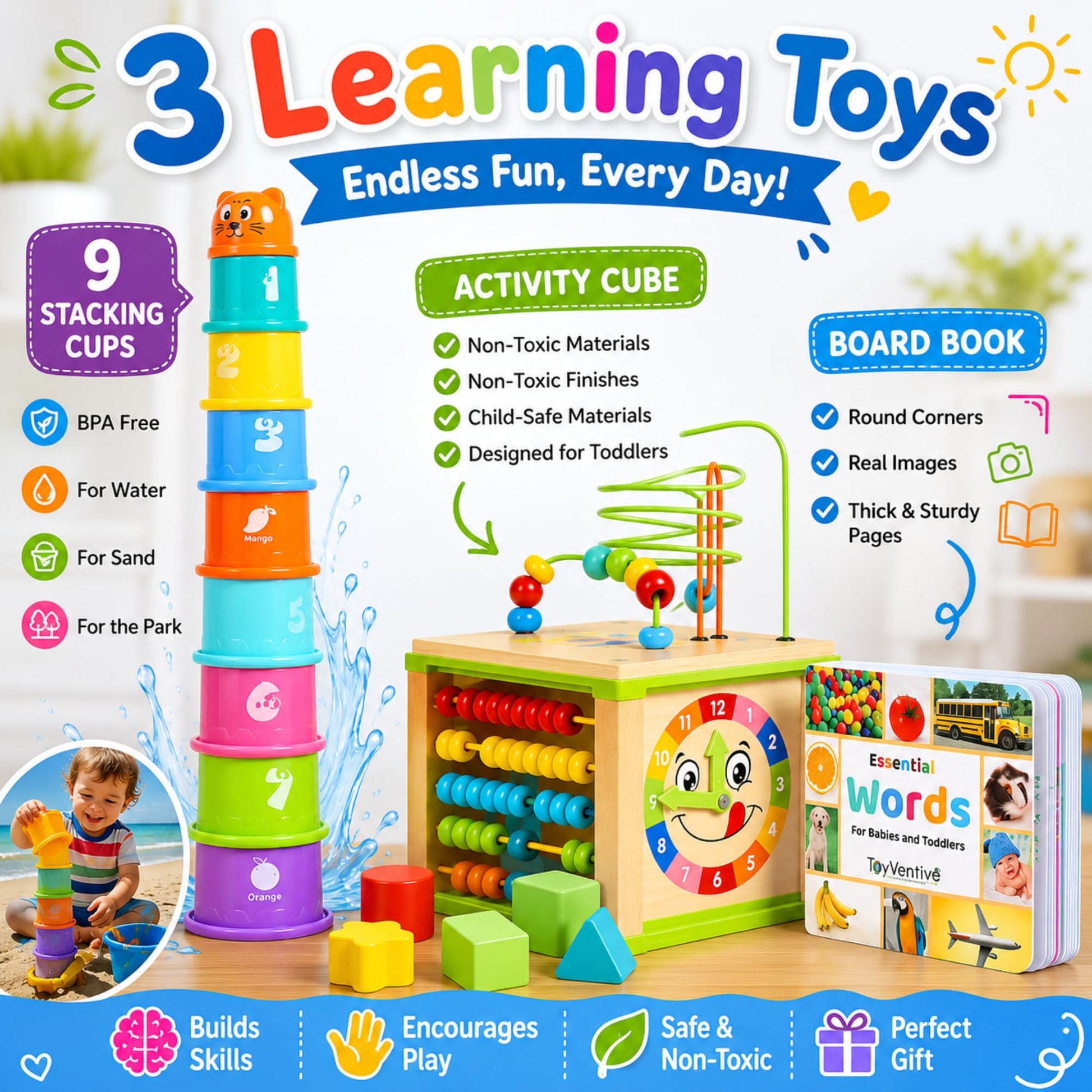 Wooden Activity Cube for 1 Year Old - 1 Year Old Boy Gifts - 1 Year Old Boy Toys - Educational Toys for 1 Year Old - Busy Cube with Bead Maze Toy