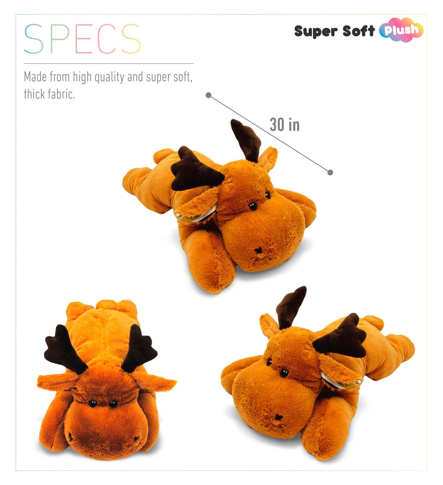 DolliBu Plush Moose Stuffed Animal Pillow Size - Super Soft Animal for Kids, Cozy Nap Buddy, Floor Pillow for Kids and Toddlers, Jumbo Hugging Plush