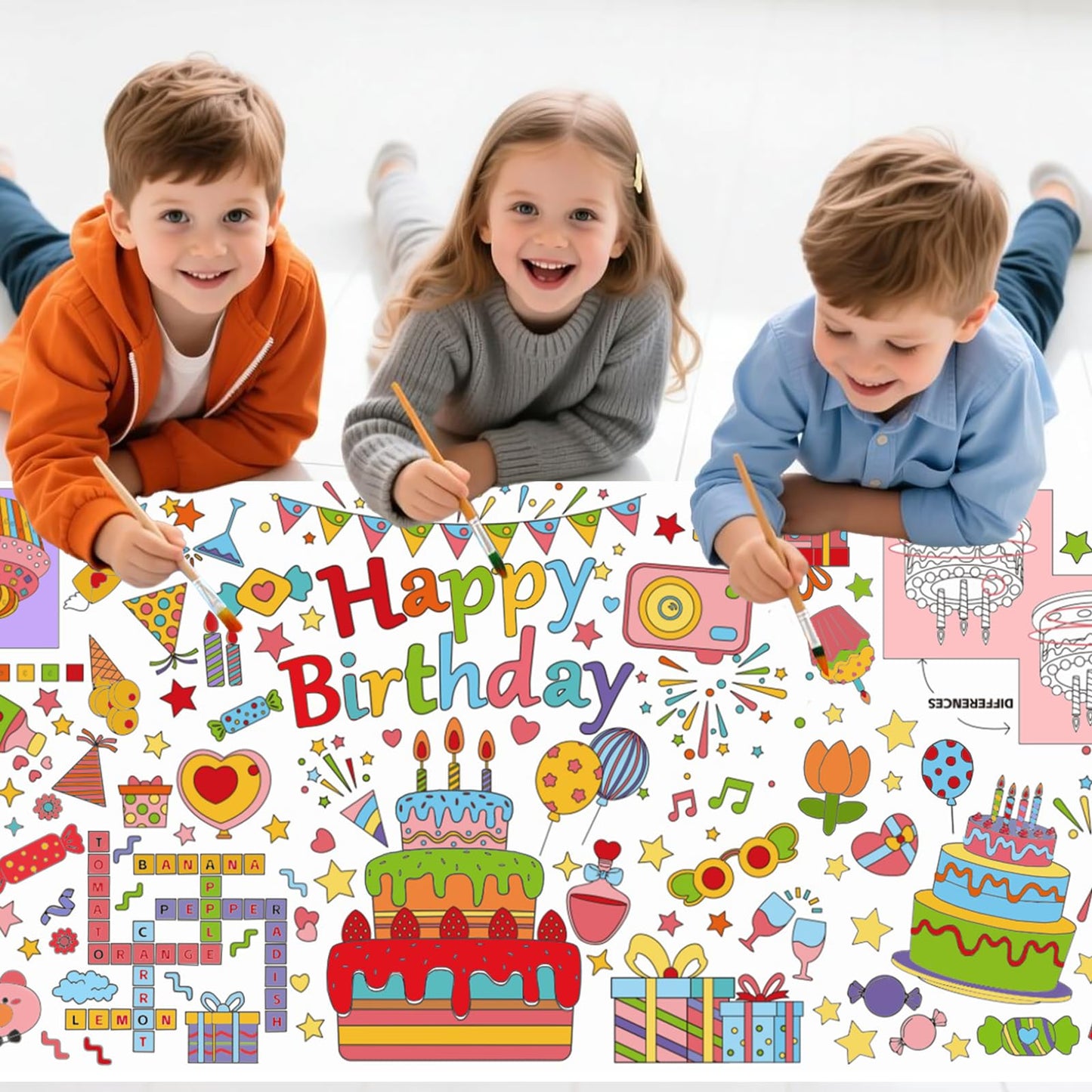 Birthday Giant Coloring Tablecloth for Kids 75x30 in Large Coloring Poster Jumbo Paper Tablecloth Poster Fun DIY Birthday Activity for Home Classroom
