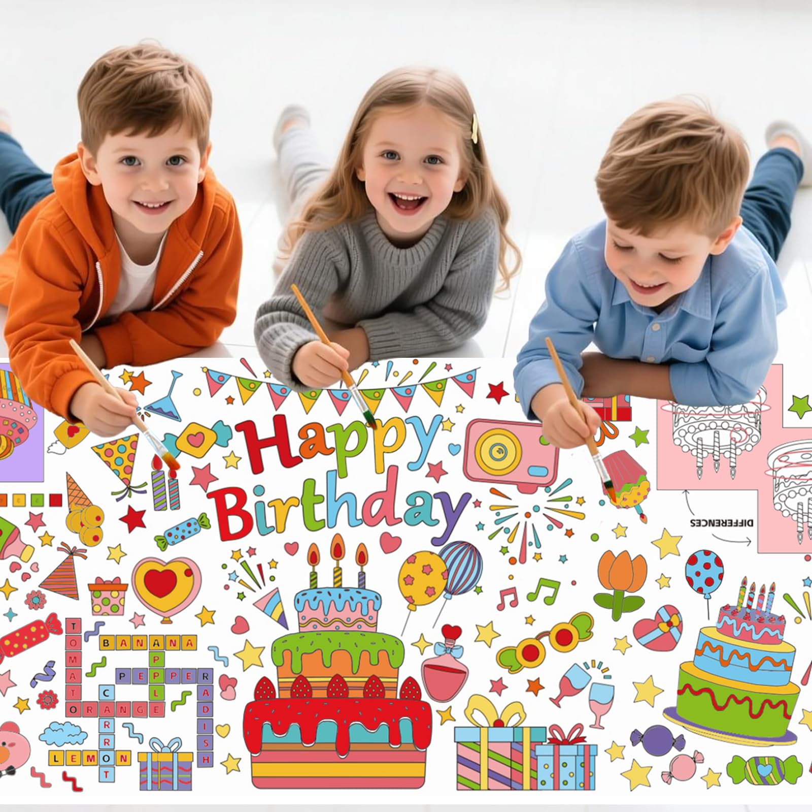Birthday Giant Coloring Tablecloth for Kids 75x30 in Large Coloring Poster Jumbo Paper Tablecloth Poster Fun DIY Birthday Activity for Home Classroom