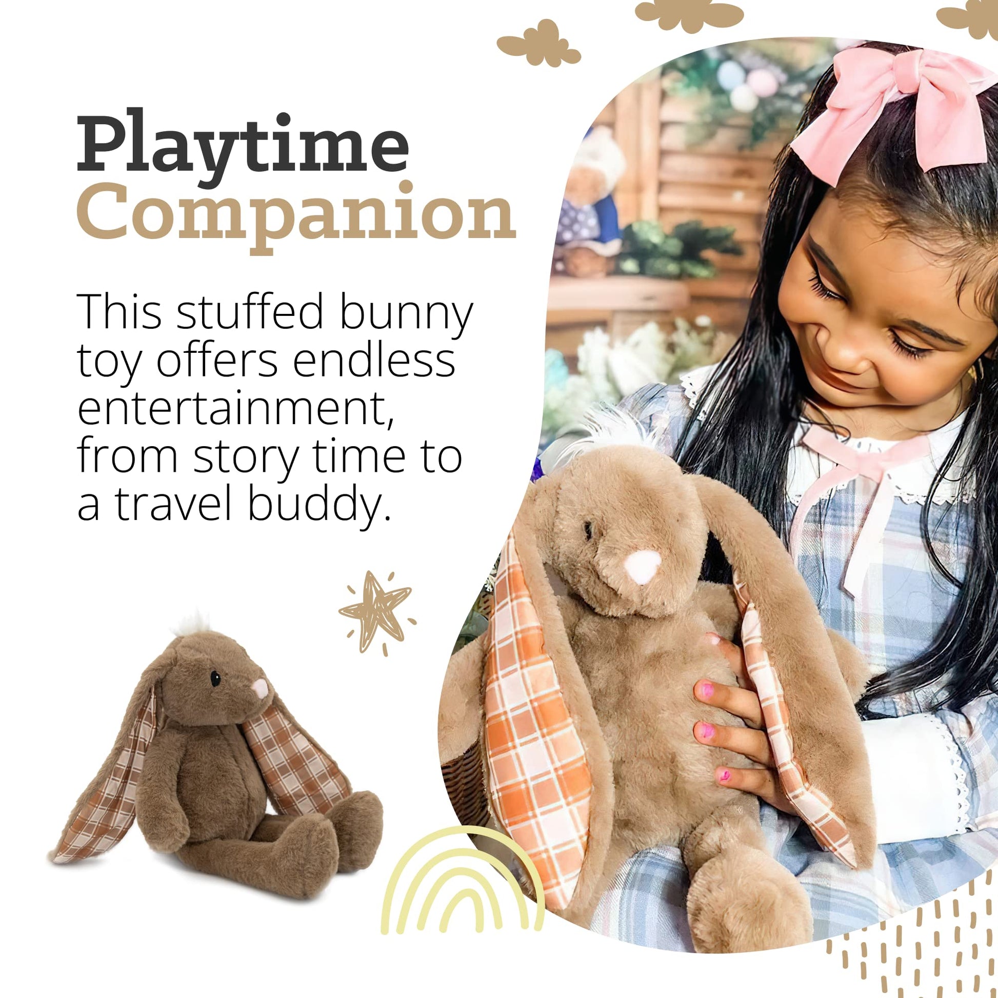 Plushible Easter Bunny Stuffed Animal, 14" (Brown) - Soft Embroidered Stuffed Bunny Plush Toy for Kids, Newborns, Boys & Girls, Cuddly and Adorable