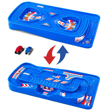 Simplay3 Portable Carry and Go Kids Race Track Toy Car Train Table, 2-Sided No Assembly for Children 3 4 5 6 7 Years Old Boys Girls, Made in USA, Red