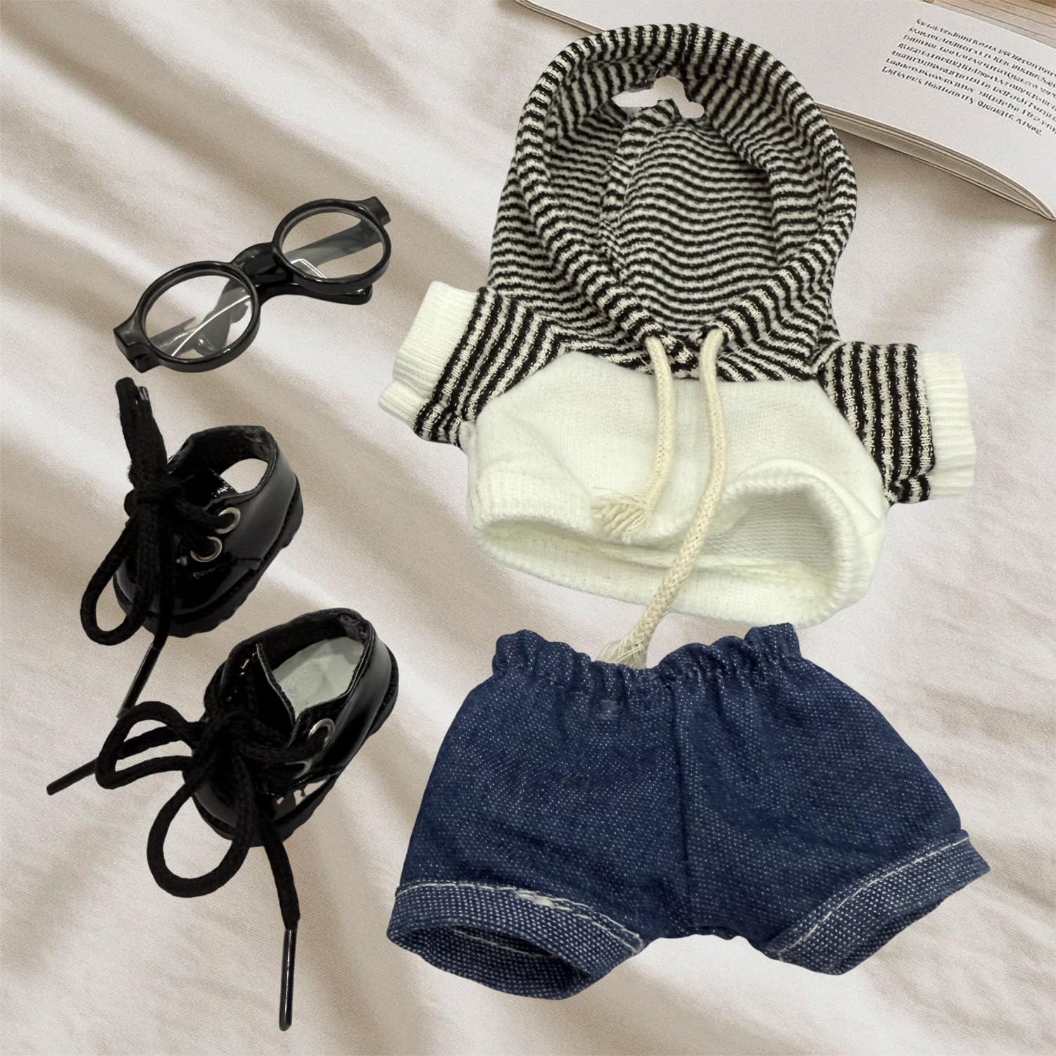 17cm Doll Striped Hoodies Clothes Outfit Set, Chic Style Accessories Suit Set for Standing/Sitting or Any 17cm/6.7inch Doll (Striped Hoodie/Blue Denim