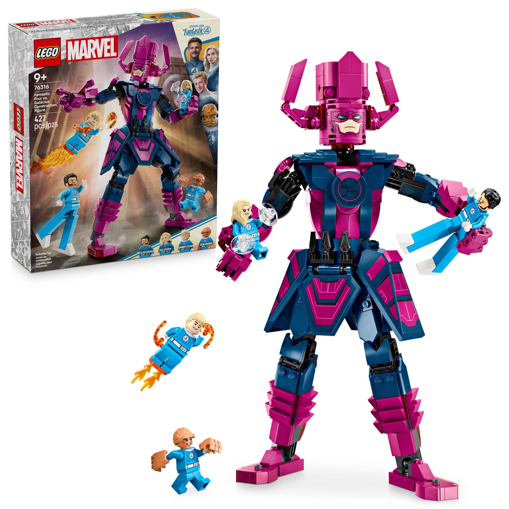 LEGO Marvel Fantastic Four vs. Galactus Construction Figure - Super Hero Building Toy - 4 Minifigures, Including The Thing, Invisible Woman and Human