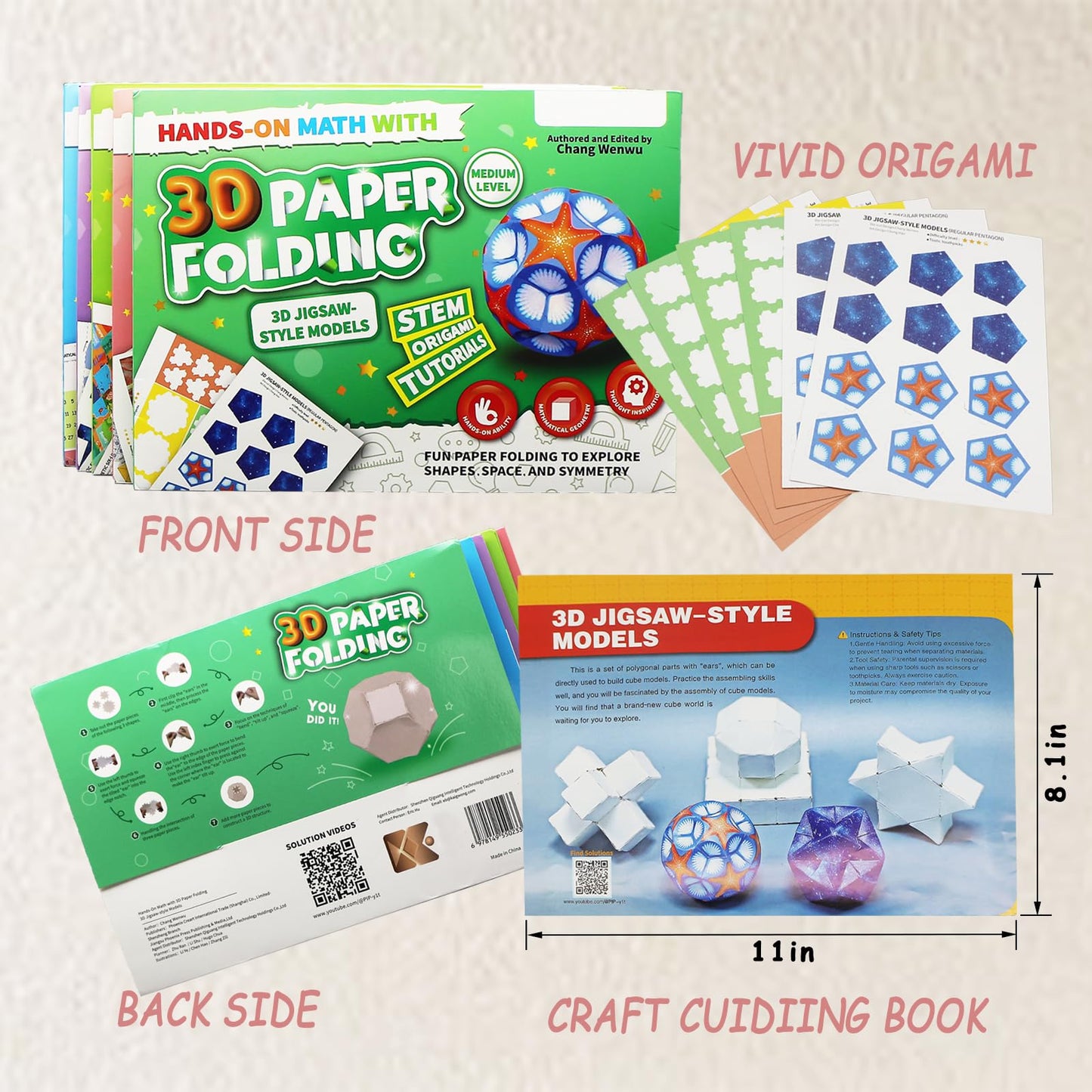 Foraineleyo Hands-On Math 3D Paper Folding Kit - STEM Origami Puzzle for Boys Girls Ages 6-12, Medium Level 3D Jigsaw-Style Models