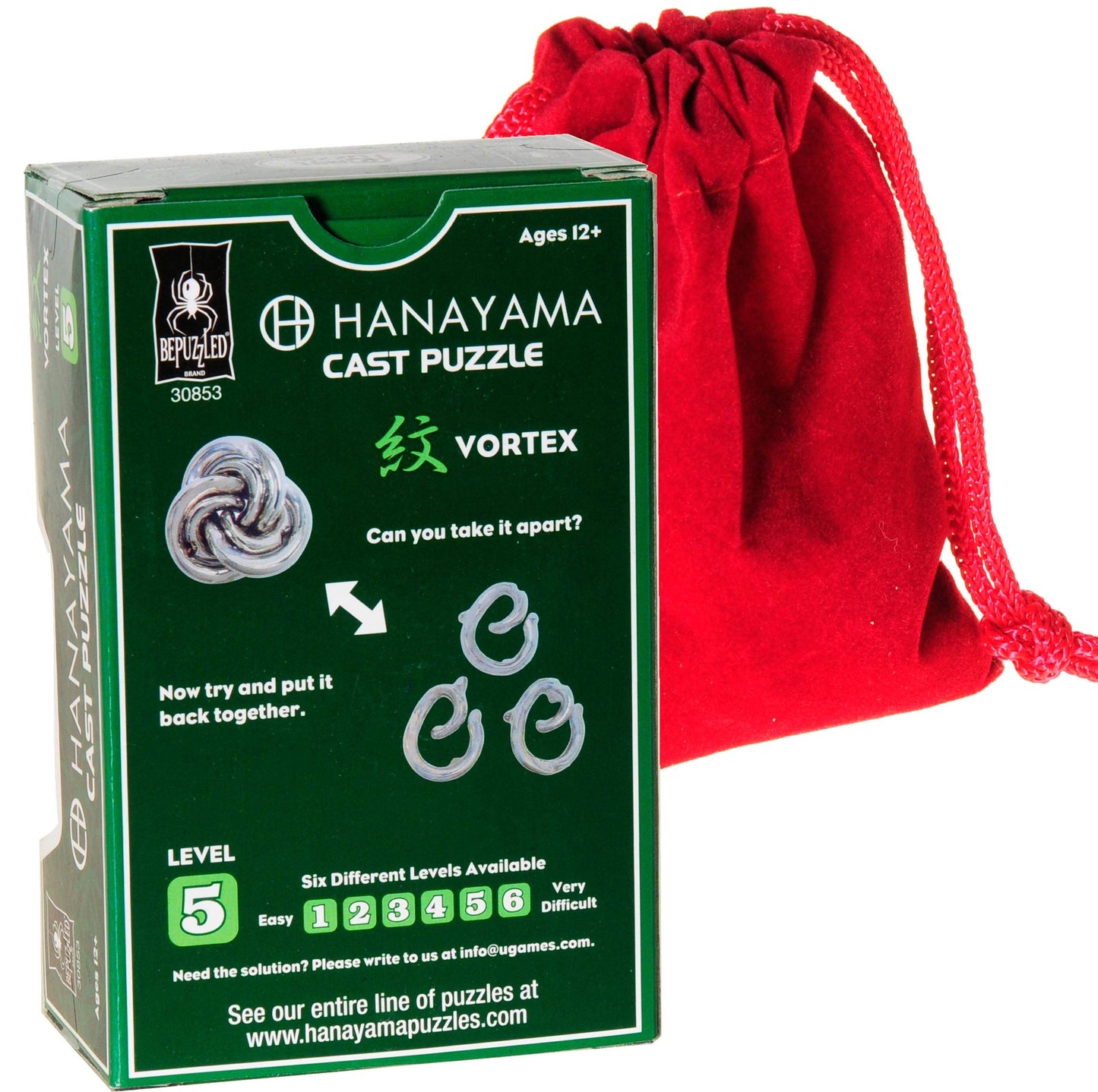 Vortex Hanayama Puzzle, Level 6 Difficulty, Bonus RED Velveteen Pouch, Bundled Items