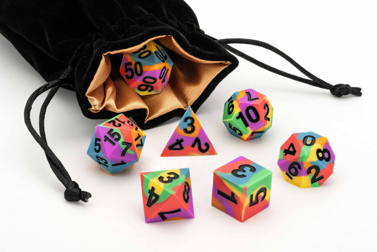 FanRoll 16mm Pride Sharp Edge Silicone Rubber Poly Dice Set: Rainbow Flag