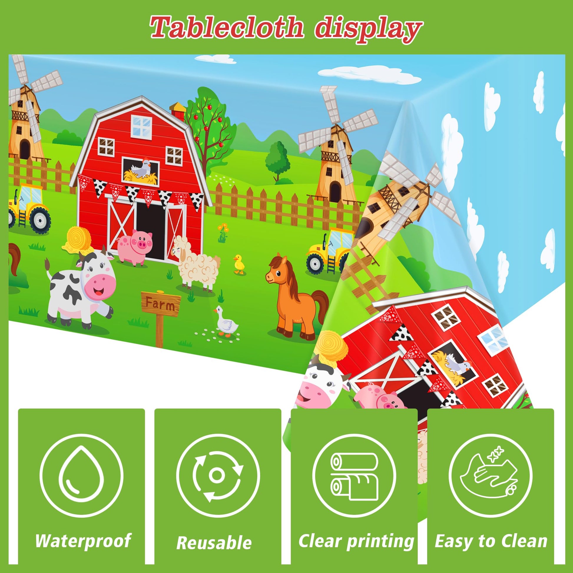 Syxdwz 3Pack Farm Tablecloth Farm Animal Birthday Party Supplies Barnyard Themed Party Decorations Farm Birthday Decorations Rectangular Disposable