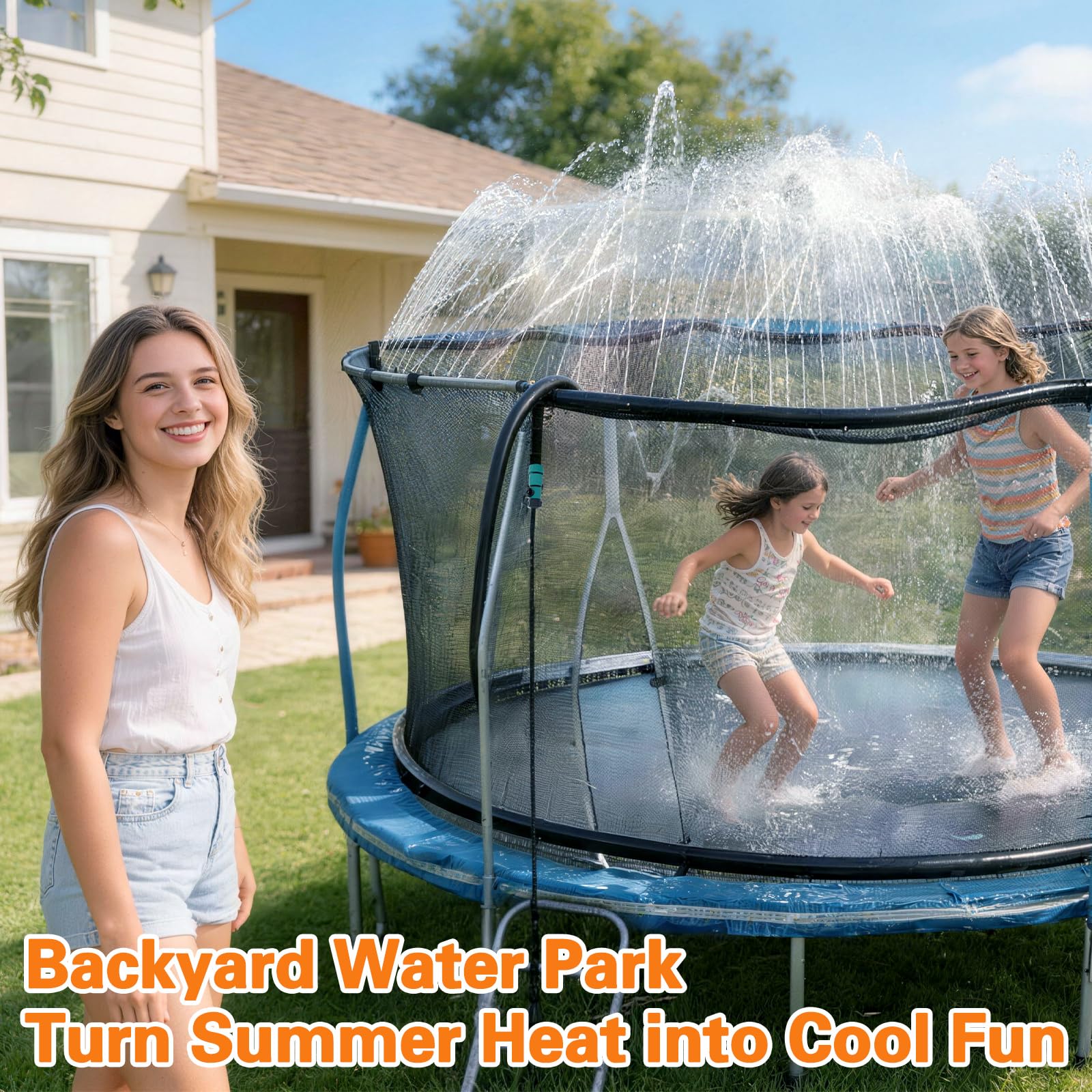 Bobor Trampoline Sprinkler for Kids, Outdoor Trampoline Water Sprinklers, Backyard Summer Water Toys, Outside Trampoline Accessories for Yard Backyard