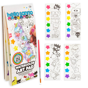 Hello Kitty & Friends Sanrio Watercolor Art Pad with 20 Unique Pages, Mini Paintbrush & 6 Less Mess Watercolor Paint Colors, Great Travel Activities