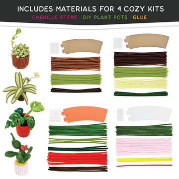WeVeel Cozy Craftworks Chenille Stem Craft Kit for Adults - CC Small Plants Bundle - Relaxing DIY Arts & Crafts Kit with All Supplies