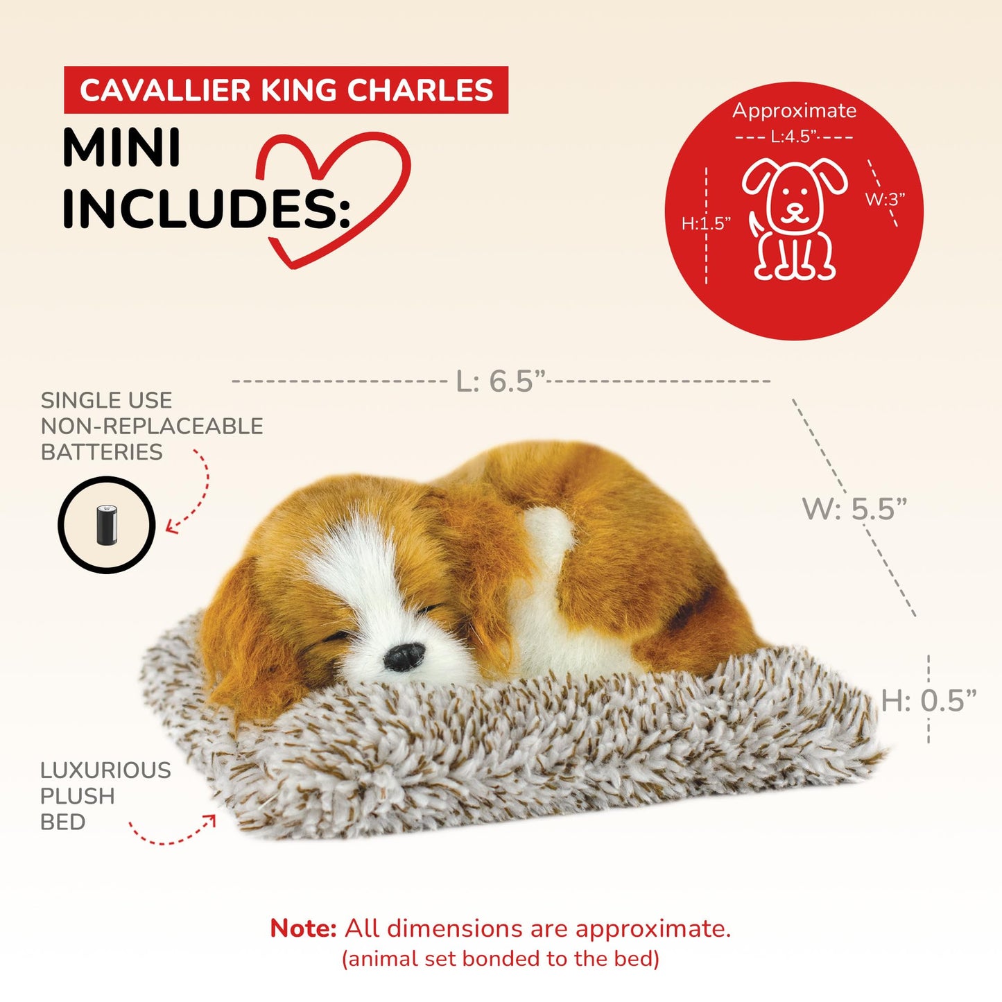 Perfect Petzzz Mini Cavalier King Charles, Stuffed Animals for Girls and Boys, Dog Toys for Kids and Elderly, Battery-Operated Live Pet Toys
