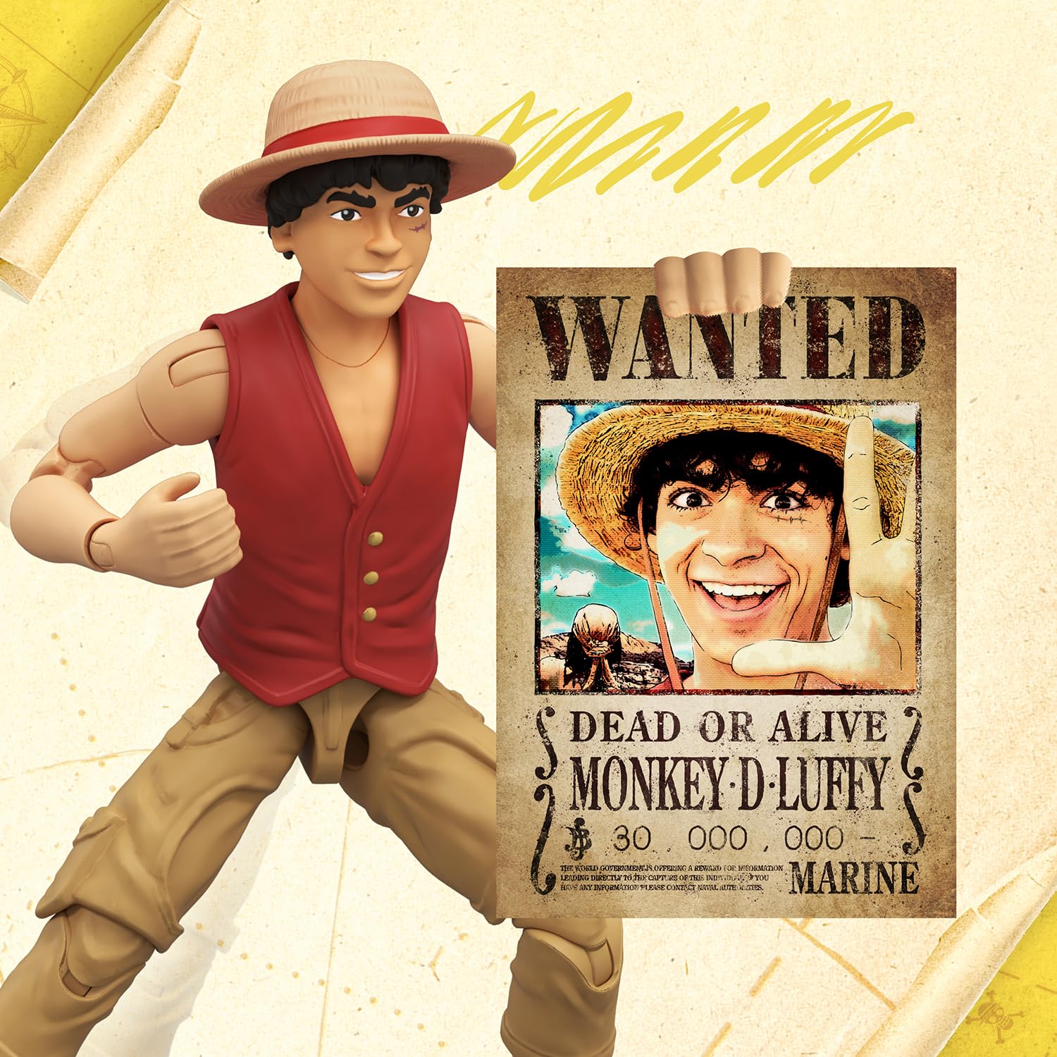 One Piece Monkey D. Luffy Action Figure, 6? (15 cm) with 6 Accessories, Includes Swappable Arms and Legs, Wanted Poster, and Berry Coin Display Base