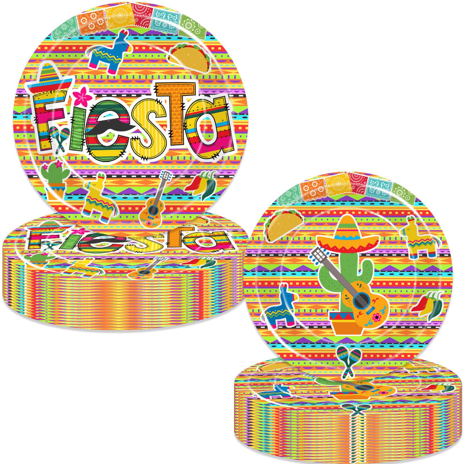 Fiesta Party Tableware Colorful Stripes Mexico Disposable Paper Plates Dinnerware for Cinco De Mayo Theme Colorful Stripes Flags Birthday Baby Shower