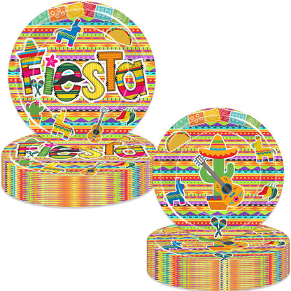 Fiesta Party Tableware Colorful Stripes Mexico Disposable Paper Plates Dinnerware for Cinco De Mayo Theme Colorful Stripes Flags Birthday Baby Shower