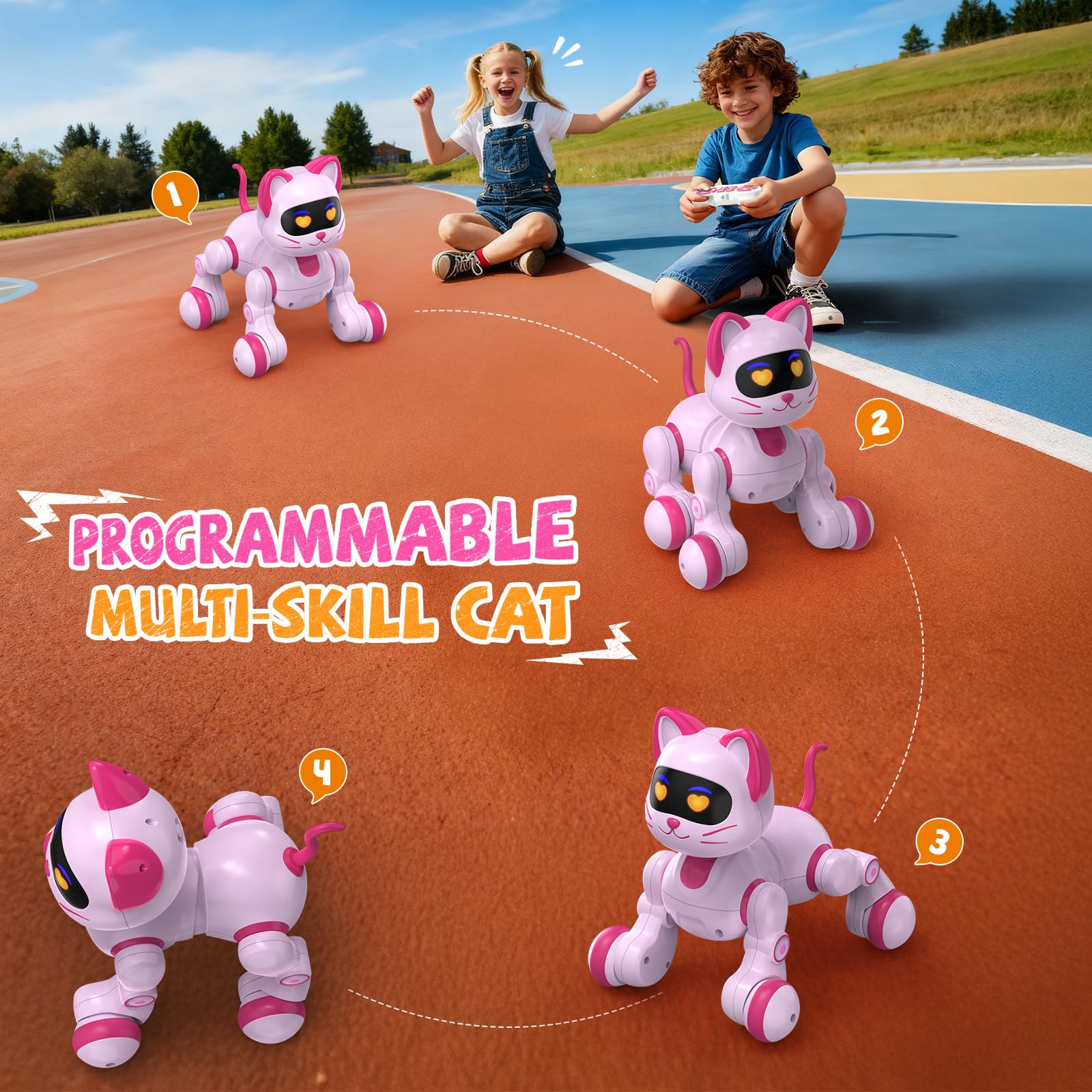 Robot Cat Toy for Kids, Interactive Robot Kitty with Touch Sensing, Remote Control Cat Robot Singing, Dancing, Walking, Sliding, Programmable Smart