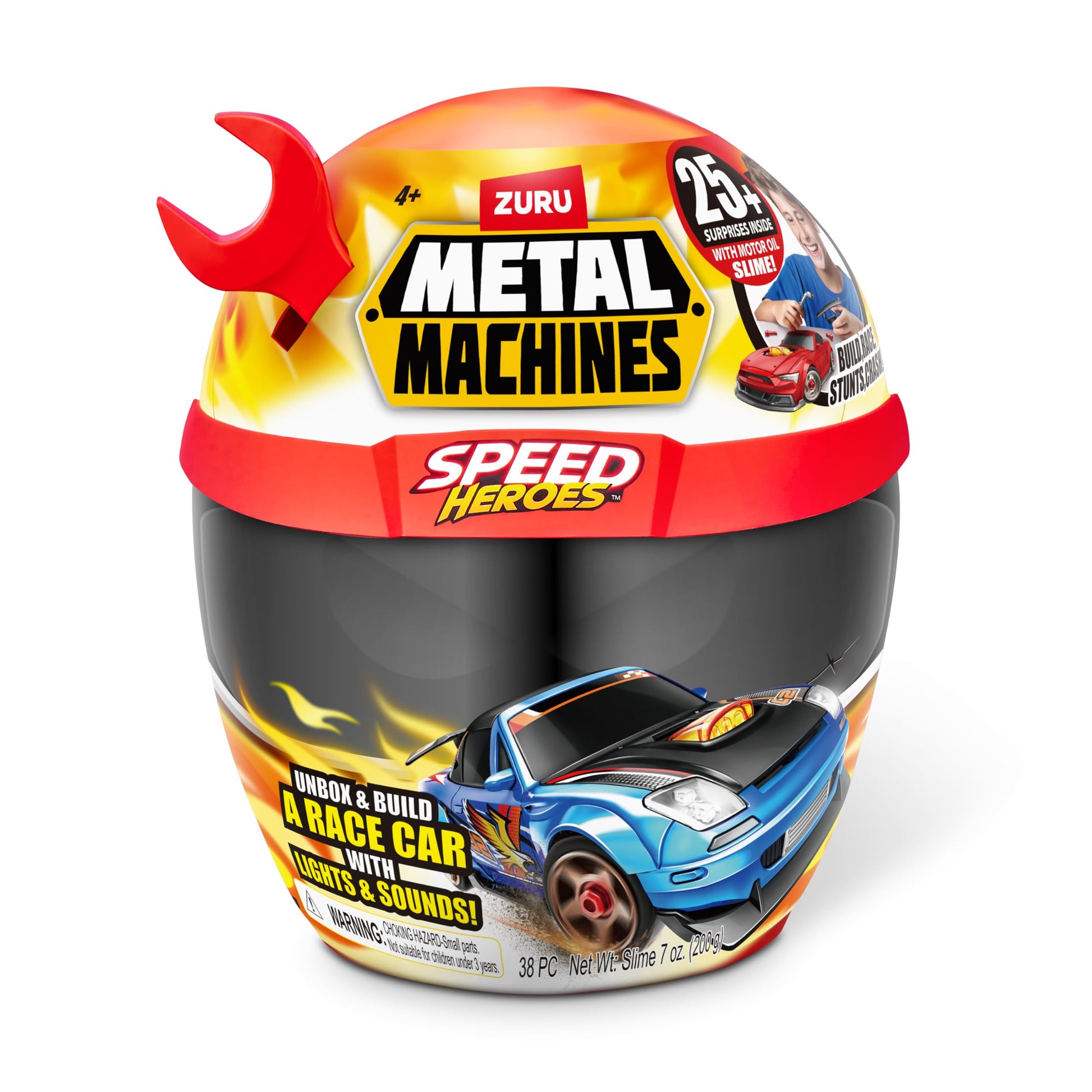 Metal Machines Speed Heroes (Red) by Zuru, 20+ Surprises, Build your own Car, Two Bodies, Lights & Sounds, Slime