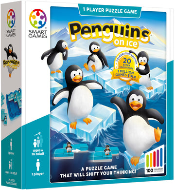 SmartGames Penguins on Ice - Sliding Logic Puzzle Game with 60 Challenges, STEM Brain Teaser for Kids Ages 6+, Travel-Friendly Single Player Puzzle