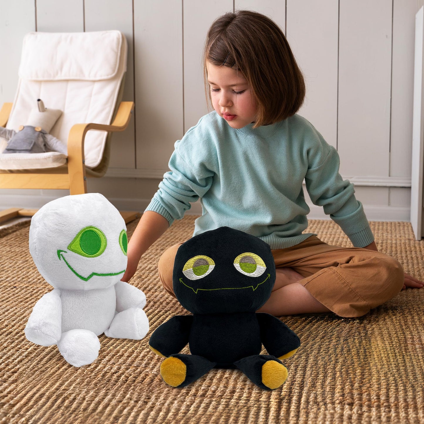 Adenzai Slap bob Battle Plush (Black - White) Cute Halloween Plush Toy - Soft Stuffed Animal Plushie, Gift for Kids & Adults, Perfect for Birthday
