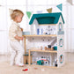 OOOK Wooden Dollhouse with Liftable Elevator - 2.6 Feet High Modern Doll House for Kids Toddlers - Including 21 Furniture Pieces, 4 Family Dolls,