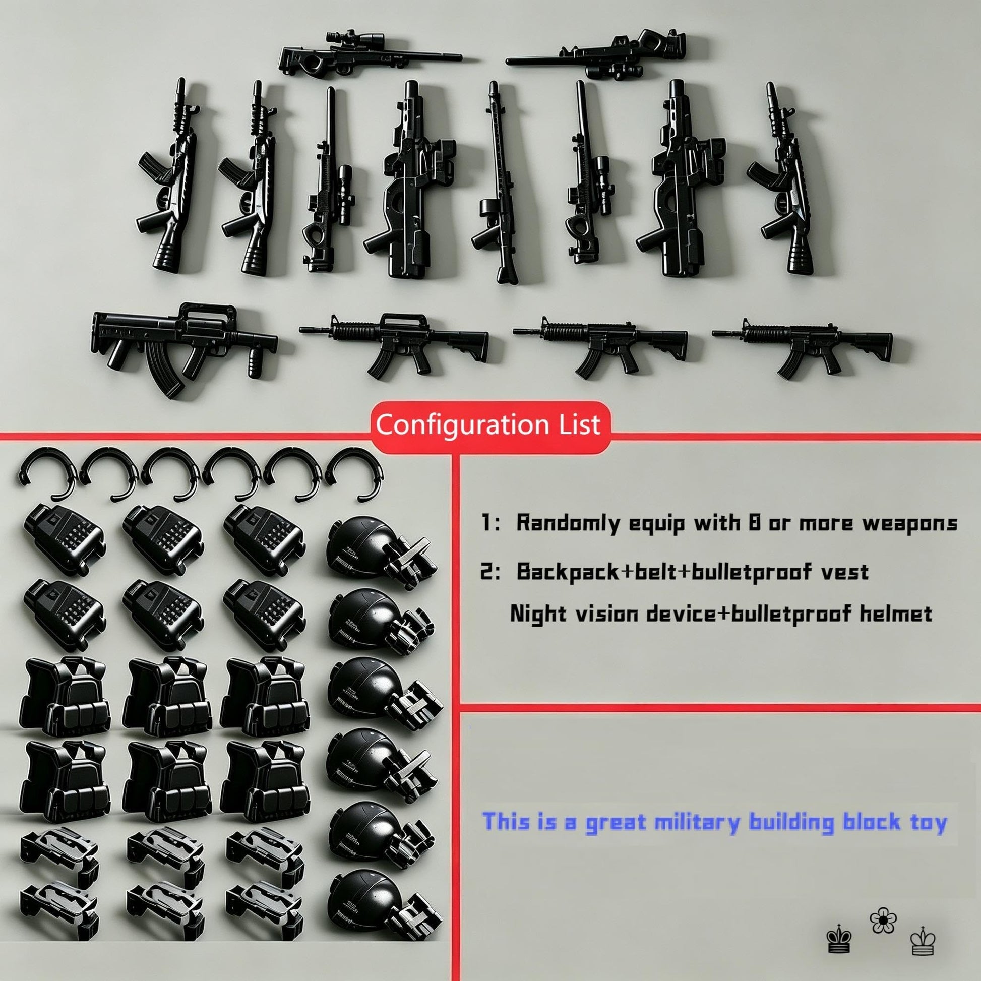 6 Set Building Weapons Pack for Minifigures, Army Assortment Pack, Compatible with Lego Parts and Pieces
