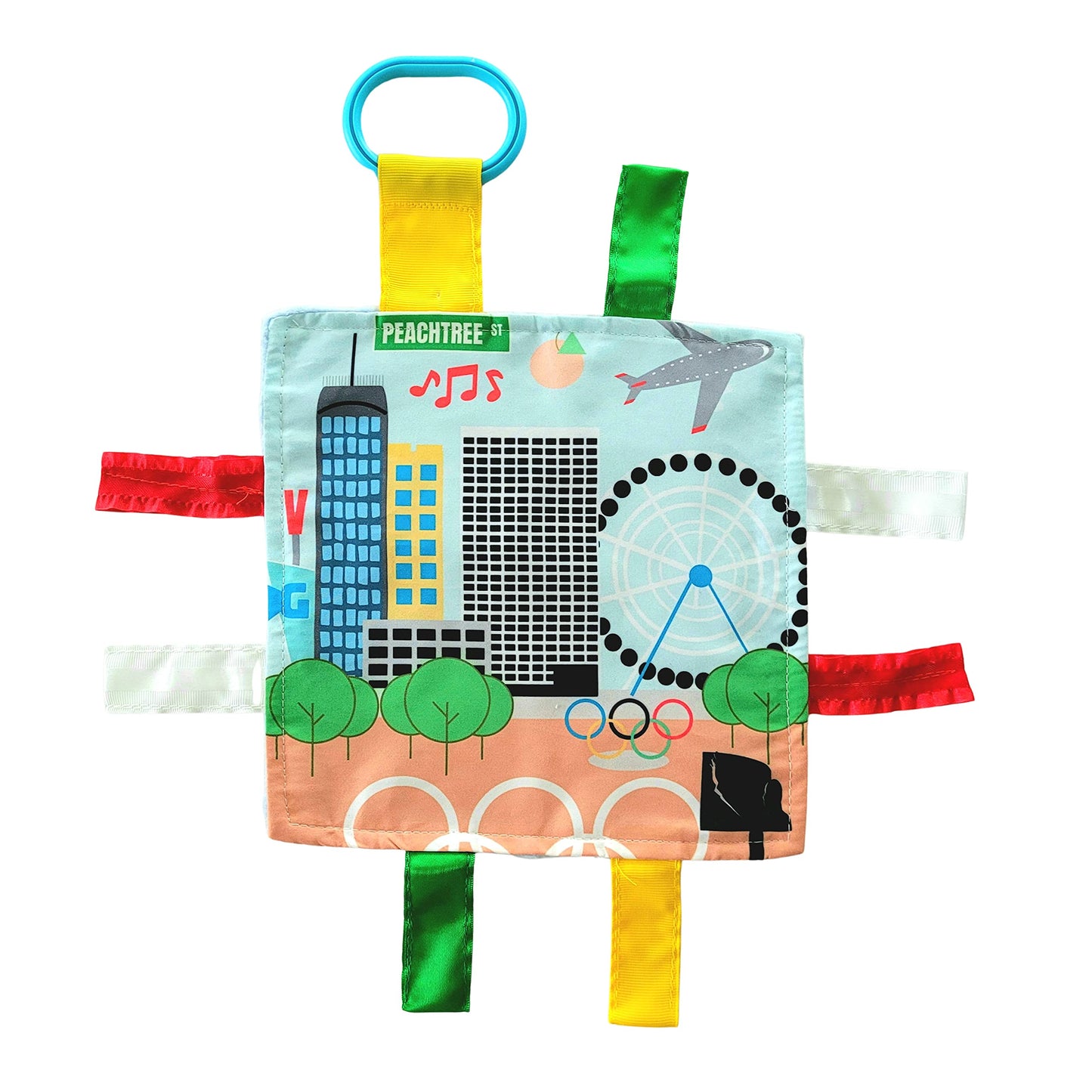 Baby Jack & Co 8x8” Learning Lovey Atlanta Georgia Tag Toys for Babies - Baby Crinkle Toys - Soft & Safe - Learn USA Cities and Shapes - Ideal Baby