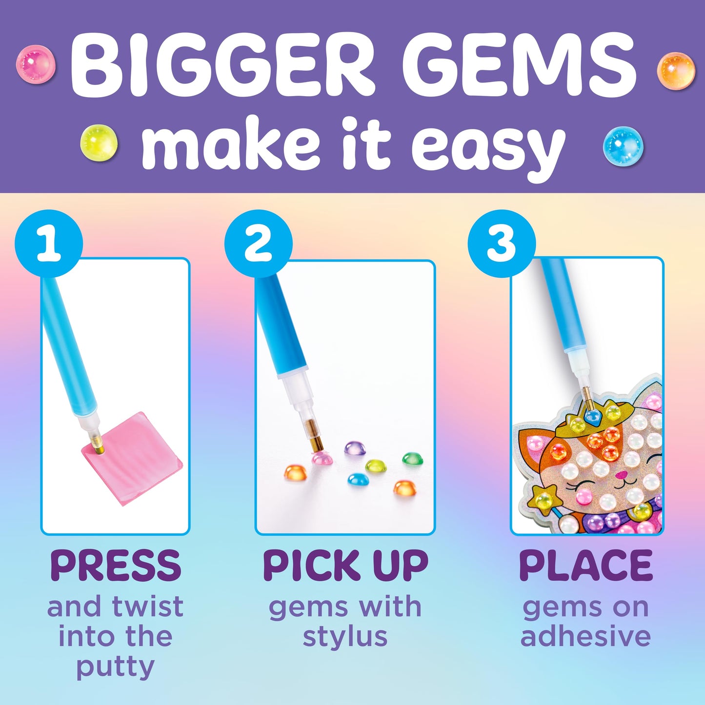 Creativity for Kids Bubble Gems Backpack Keychain: Kitty Princess, Mini Diamond Painting Kits for Kids, Arts and Crafts for Kids, Easter Basket