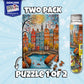 MicroPuzzles “City & Moon Scape” Mini Jigsaw Puzzle 2-Pack - 150-Piece Night-Skyline Travel 4×6 in Puzzle Gift | Made in USA | Small Business