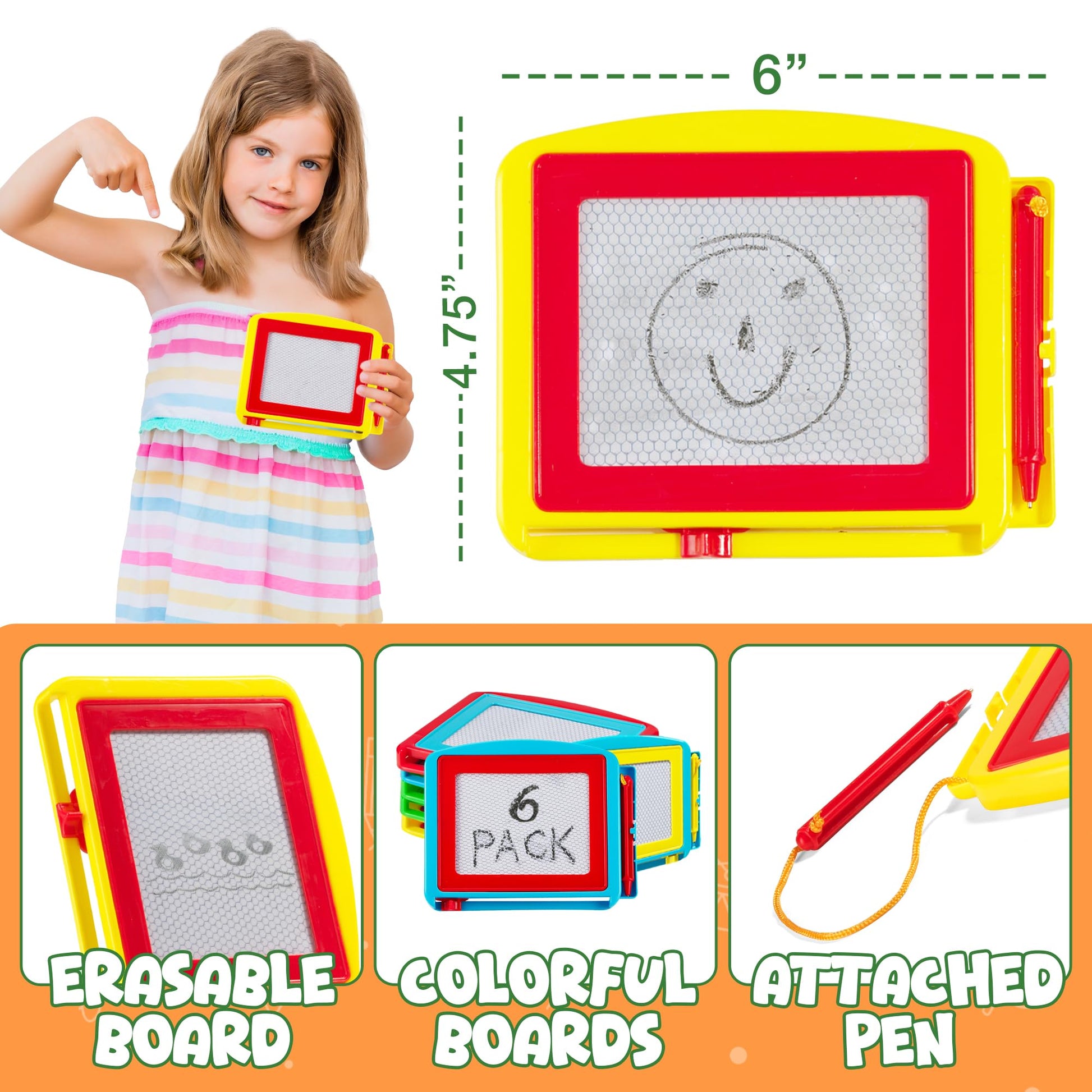Bedwina Magnetic Drawing Board for Kids - (Pack of 6) Erasable Doodle Sketch Tablet and Travel Drawing Pad for Boys and Girls, Birthday Party Favors