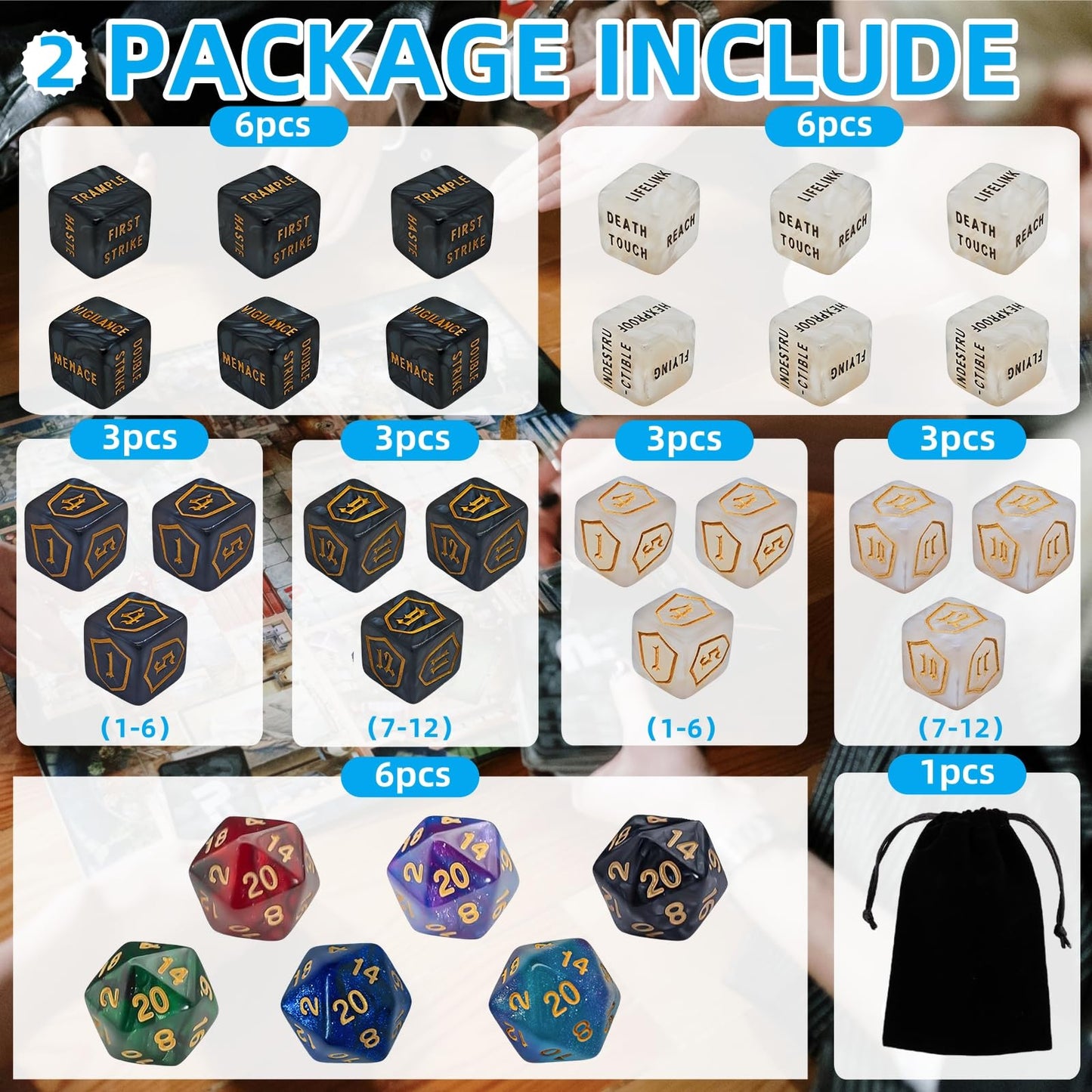 90 PCS MTG Counter Dice Set - AbilityKeyword Counters, -1/+1 Life Counter, Shield Life Counter Dice, Creature Stat Buffs, Marble Colour D6 Cube Dice