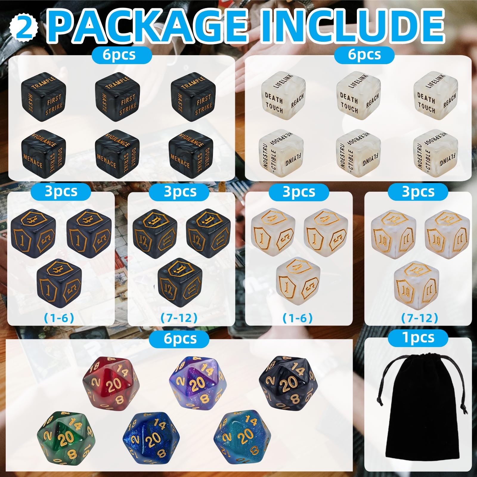 90 PCS MTG Counter Dice Set - AbilityKeyword Counters, -1/+1 Life Counter, Shield Life Counter Dice, Creature Stat Buffs, Marble Colour D6 Cube Dice